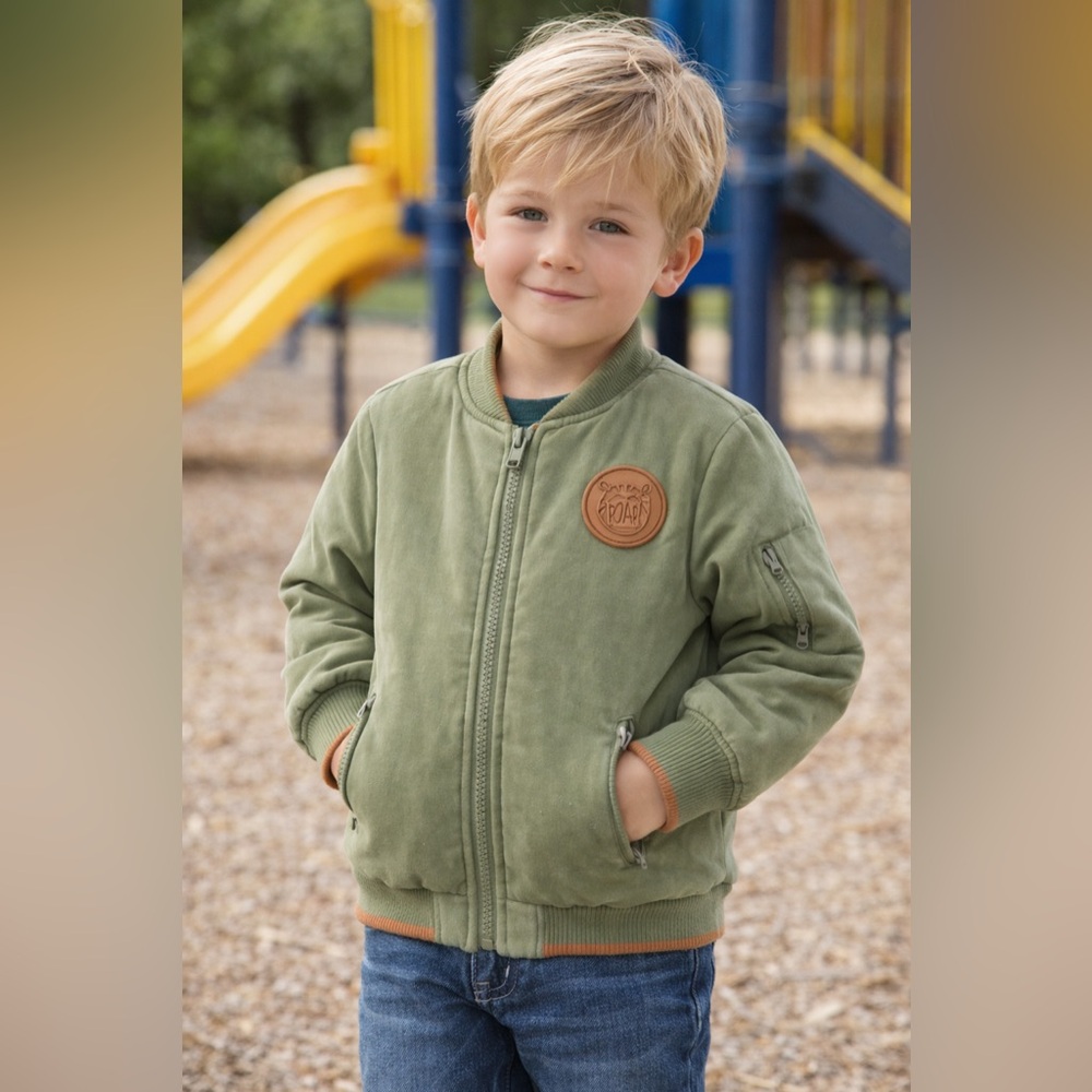 Aspen Kids Green Dino Bomber Jacket Fleece Lined Zip | 5T | MSRP $42